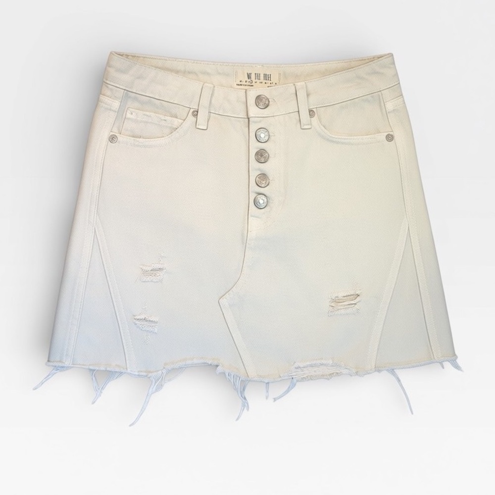 We The Free Free People White Ivory Cream Buttoned Denim Mini Skirt US 26